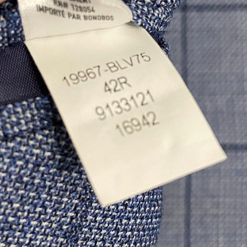 Bonobos Jetsetter Slim Fit 42R Blue Windowpane Plaid Stretch Wool Blazer